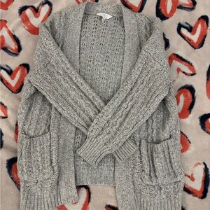 Time and Tru Light Gray Cable Knit Cardigan